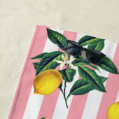 Mediterranean Vintage Lemons Pink Stripes Name ビーチタオル (インサイチュ)
