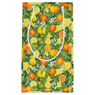 Mediterranean Watercolor Citrus Lemons & Oranges スモールペーパーバッグ