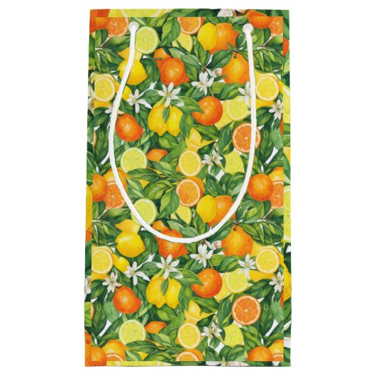 Mediterranean Watercolor Citrus Lemons & Oranges  スモールペーパーバッグ (正面)