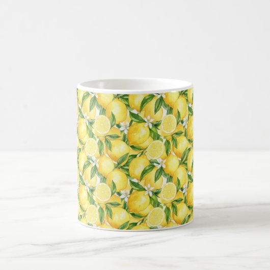 Mediterranean Watercolor Lemon & Blossom Pattern コーヒーマグカップ (中央)