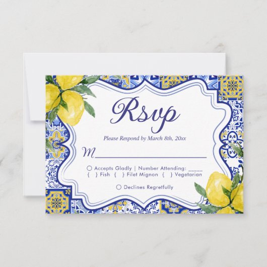 Mediterranean Wedding Style with Italian Tiles 出欠カード (正面)