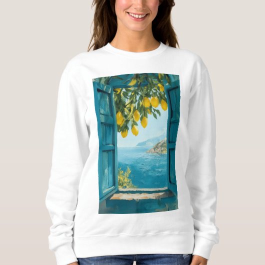 Mediterranean Window View Printable Art – Coastal  スウェットシャツ (正面)