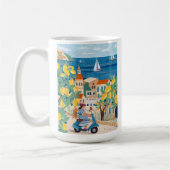 Mediterranean Woman Scooter Illustration Coffee コーヒーマグカップ (左)