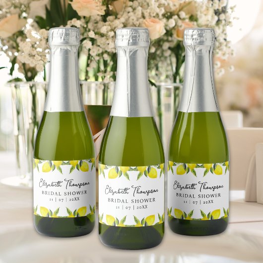 Mediterranean Yellow Lemon Bridal shower スパークリングワインラベル