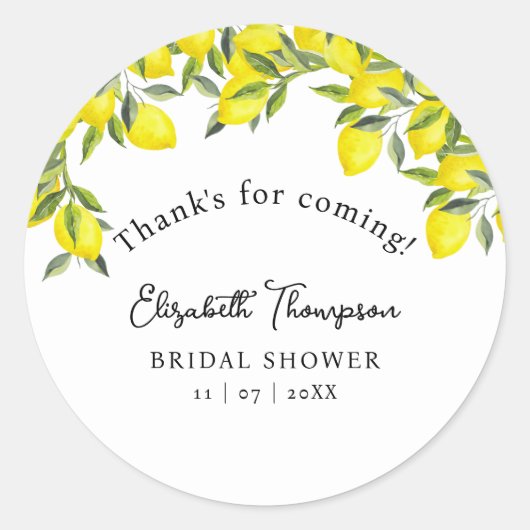 Mediterranean Yellow Lemon Bridal shower ラウンドシール (正面)