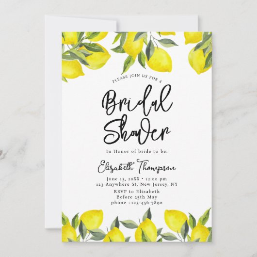 Mediterranean Yellow Lemon Bridal shower 招待状 (正面)