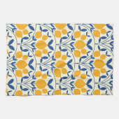 Mediterranean Yellow Lemons on Blue scallop shapes キッチンタオル (横)