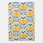 Mediterranean Yellow Lemons on Blue scallop shapes キッチンタオル (縦)