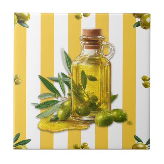 Mediterranean Yellow Stripe Pattern Olive Oil タイル (正面)