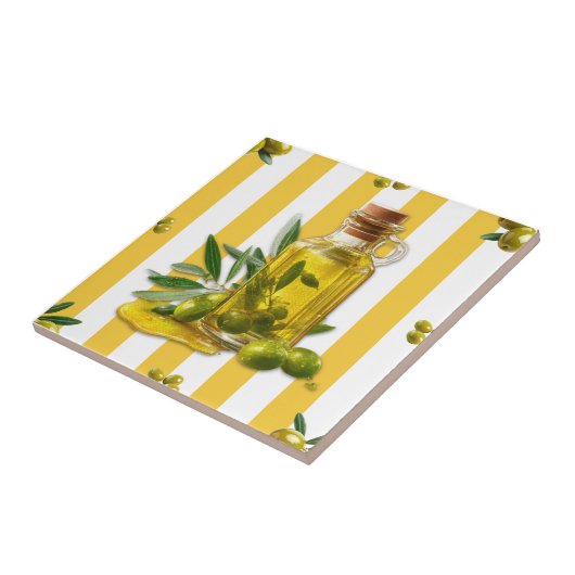 Mediterranean Yellow Stripe Pattern Olive Oil タイル (側面)