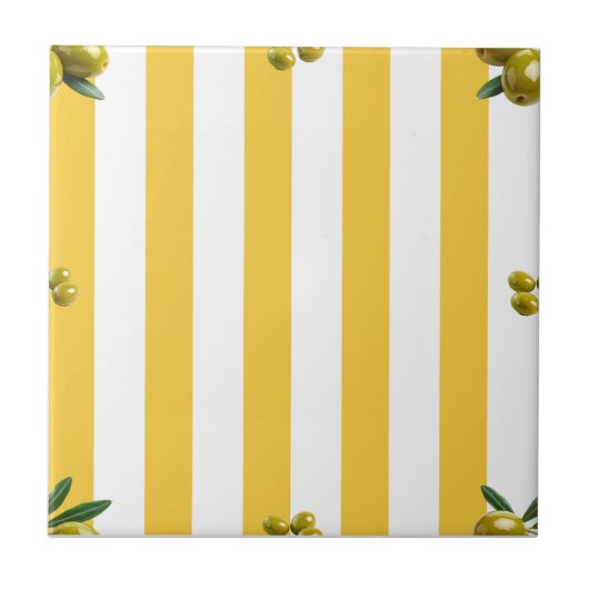 Mediterranean Yellow Stripe Pattern Olives タイル (正面)
