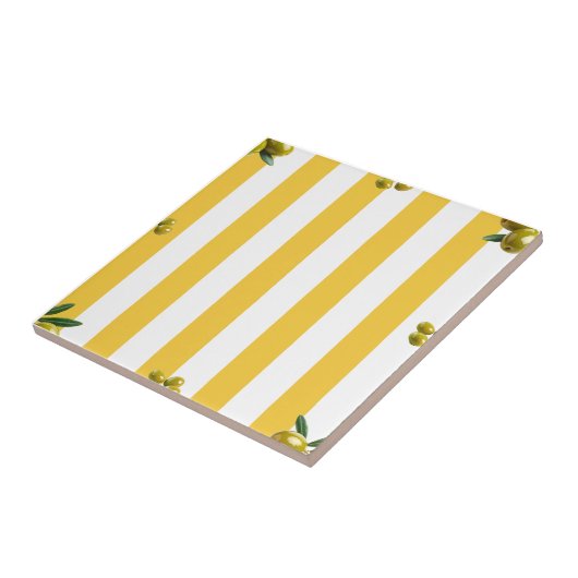 Mediterranean Yellow Stripe Pattern Olives タイル (側面)