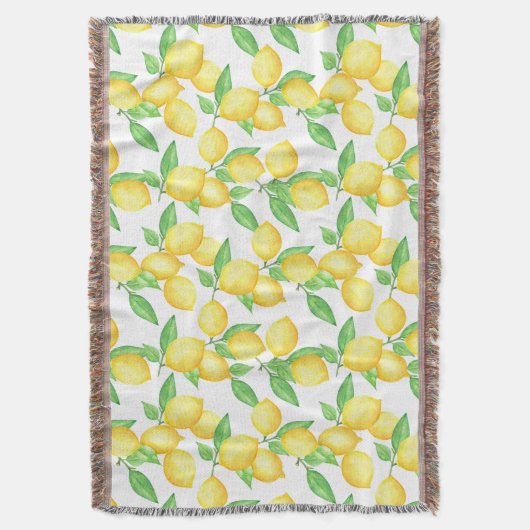 Mediterrenean Citrus Lemon pattern スローブランケット (正面縦)