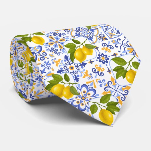 Mediterrenean Citrus Lemon pattern ネクタイ (ロール)