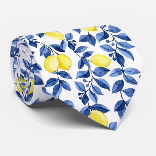 Mediterrenean Citrus Lemon pattern ネクタイ (ロール)