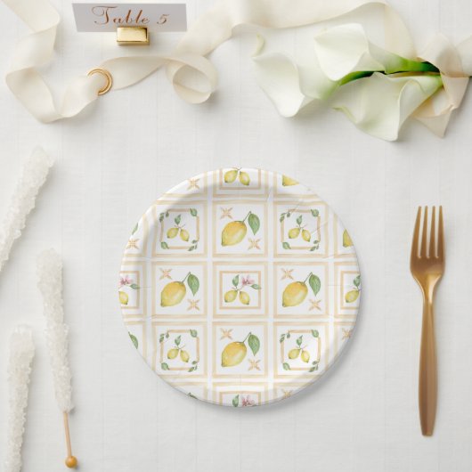Mediterrenean Citrus Lemon pattern ペーパープレート (ウェディング)