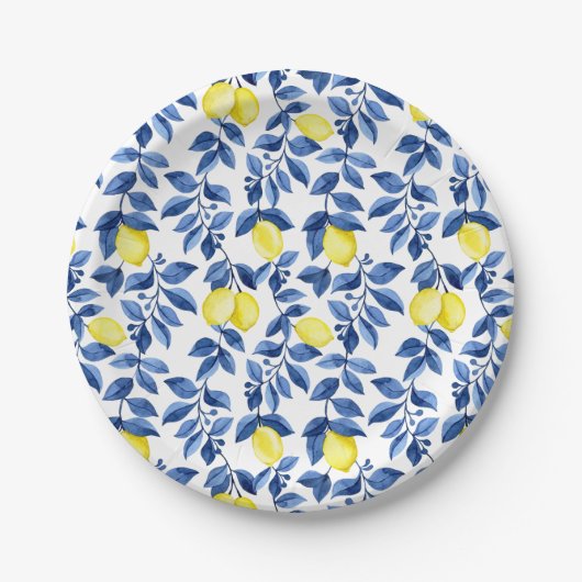 Mediterrenean Citrus Lemon pattern ペーパープレート (正面)