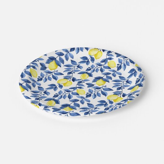 Mediterrenean Citrus Lemon pattern ペーパープレート (アングル)