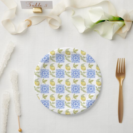 Mediterrenean Citrus Lemon pattern ペーパープレート (ウェディング)