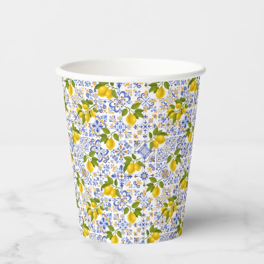 Mediterrenean Citrus Lemon pattern Paper Cups 紙コップ (正面)