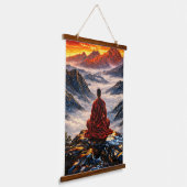 Meditierender Mönch im Berg Sonnenuntergang 吊り下げ型タペストリー (傾斜あり)