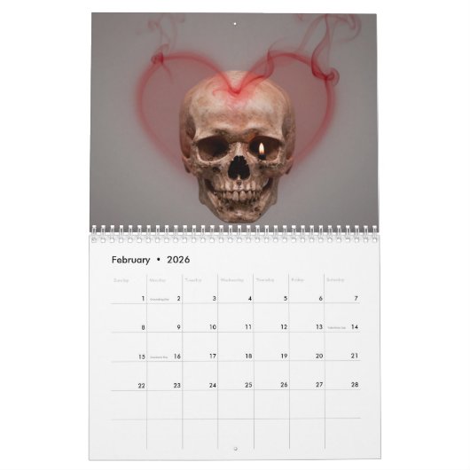 Medium 2026 Skull Art Calendar カレンダー (2月 2026)