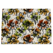 Medium Abstract Alcohol Wash Pen and Ink Flowers ラージペーパーバッグ (正面)