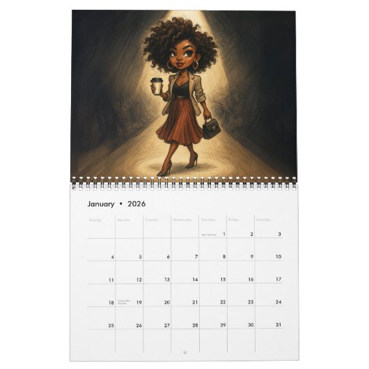 Medium African American Woman Calendar カレンダー (1月 2026)