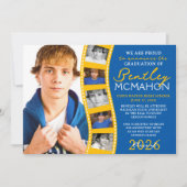 Medium Blue金ゴールドフォトフィルムストリップグラッドアナウンス 招待状 (正面)