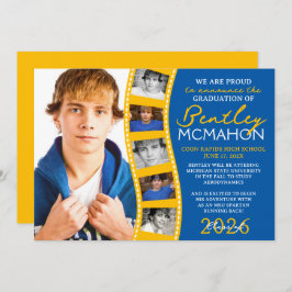 Medium Blue金ゴールドフォトフィルムストリップグラッドアナウンス 招待状