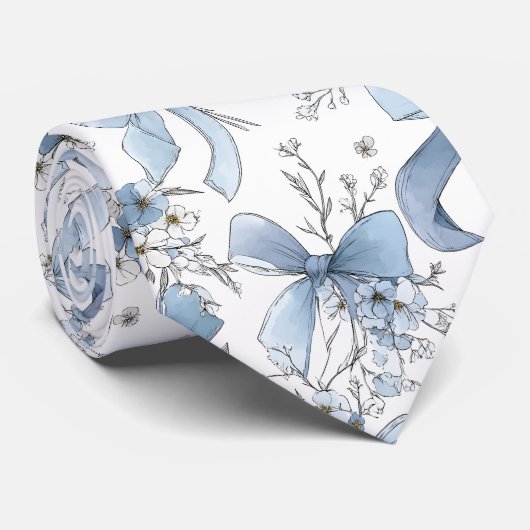 Medium Blue and White Coquette ネクタイ (ロール)