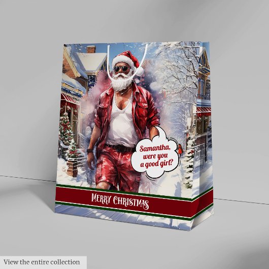 Medium Gift Bag Cool Santa Christmas Organizer ミディアムペーパーバッグ