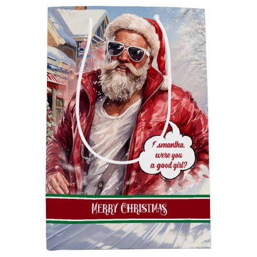 Medium Gift Bag Custom Santa Claus Celebration ミディアムペーパーバッグ (正面)