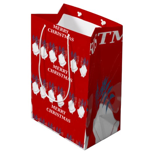 Medium Gift Bag Merry Christmas Red and White  ミディアムペーパーバッグ (裏面アングル)