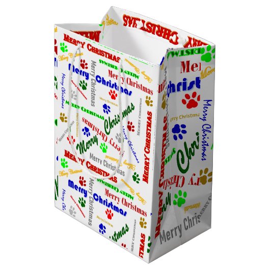 Medium Glossy Christmas Gift Bag w/Dog Paws ミディアムペーパーバッグ (裏面アングル)