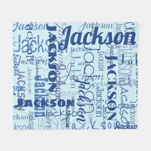 Medium Length Name Graffiti Pattern Blue Navy フリースブランケット (正面(横))