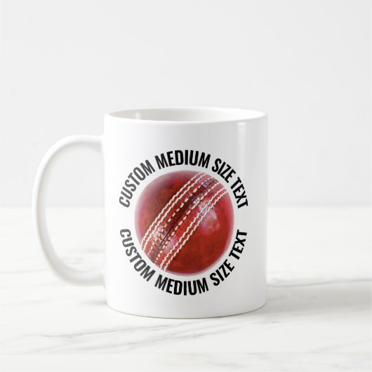 Medium Personalized Text Cricket Ball 11oz. Custom コーヒーマグカップ (左)