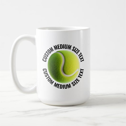 Medium Personalized Text Tennis Ball 15 oz. Custom コーヒーマグカップ (左)