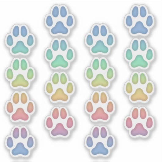 Medium Rainbow Dog Pawprints Animal Tracksデカール シール (正面)
