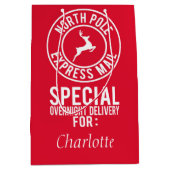 Medium Red & White North Pole 表現 Mail Name ミディアムペーパーバッグ (正面)