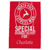 Medium Red & White North Pole 表現 Mail Name ミディアムペーパーバッグ (裏面)