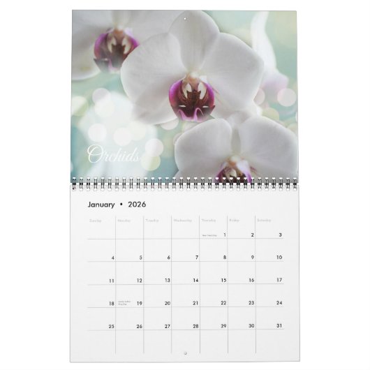 Medium Size Beautiful Flowers Calendar カレンダー (1月 2026)