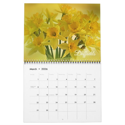 Medium Size Beautiful Flowers Calendar カレンダー (3月 2026)