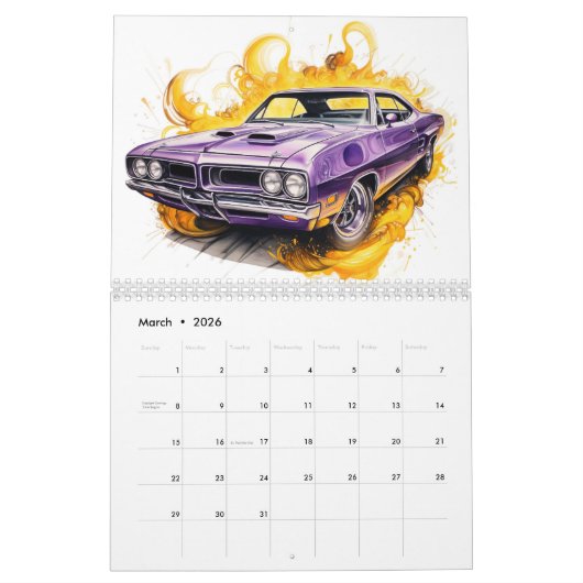 Medium Size Hot Rods Calendar カレンダー (3月 2026)