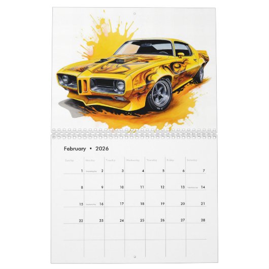 Medium Size Hot Rods Calendar カレンダー (2月 2026)