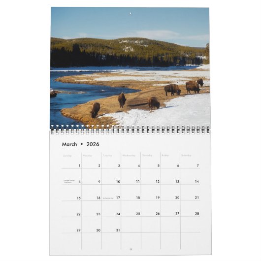 Medium Size Yellowstone Park Calendar カレンダー (3月 2026)