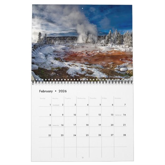 Medium Size Yellowstone Park Calendar カレンダー (2月 2026)