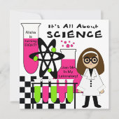 Medium Skin Girl Science Lab誕生日招待状 招待状 (正面)