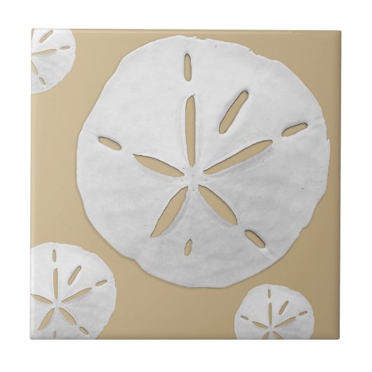 Medium Tan & White Tropical Beach Sand Dollar タイル (正面)