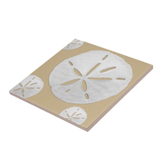 Medium Tan & White Tropical Beach Sand Dollar タイル (側面)
